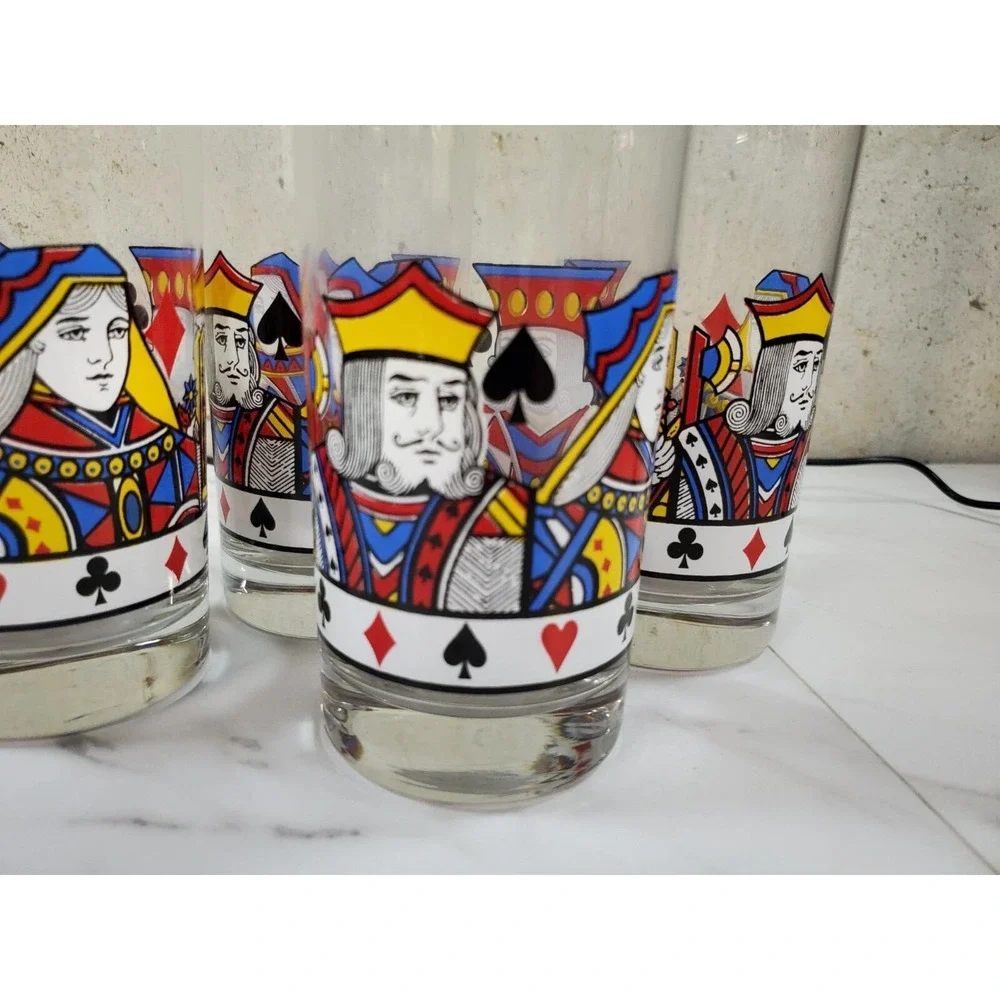 LIBBEY Poker Playing Card Suits‎ Kings/Queens Clear Glasses Set Of (4) Poker bar